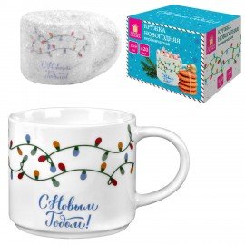 Кружка новогодняя 420 мл, "Гирлянда", 10х9см, каменная керамика, ЗОЛОТАЯ СКАЗКА, 592546