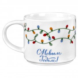 Кружка новогодняя 420 мл, "Гирлянда", 10х9см, каменная керамика, ЗОЛОТАЯ СКАЗКА, 592546