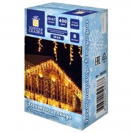 Электрогирлянда-бахрома уличная 25х0,7м, 400LED, тёплый белый, 220V, контроллер, ЗОЛОТАЯ СКАЗКА, 592551