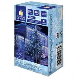 Электрогирлянда-бахрома уличная 25х0,7м, 400LED, холодный белый, 220V, контроллер, ЗОЛОТАЯ СКАЗКА, 592551, 592552