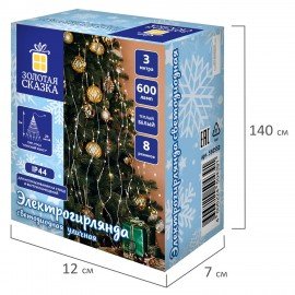 Электрогирлянда-конский хвост уличная, 3м,600LED, тёплый белый, 220V, контроллер, ОЛОТАЯ СКАЗКА, 592553