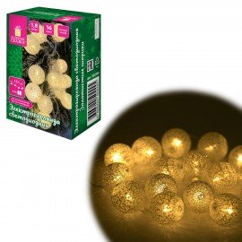 Электрогирлянда-нить комнатная "Шарики" 1,8м 16LED, бронза, тёплый белый, батарейки ЗОЛОТАЯ СКАЗКА 592558