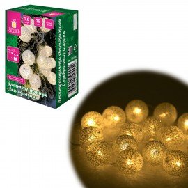 Электрогирлянда-нить комнатная "Шарики" 1,8м 16LED, серебро, тёплый белый, батарейки ЗОЛОТАЯ СКАЗКА 592559