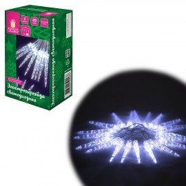 Электрогирлянда-нить комнатная "Сосульки" 2м, 20LED, холодный белый, батарейки, ЗОЛОТАЯ СКАЗКА, 592561