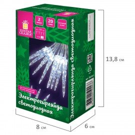 Электрогирлянда-нить комнатная "Сосульки" 2м, 20LED, холодный белый, батарейки, ЗОЛОТАЯ СКАЗКА, 592561