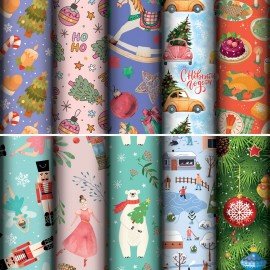 Бумага упаковочная новогодняя "Сказочный подарок", 70х100см, 10 дизайнов ассорти, ЗОЛОТАЯ СКАЗКА, 592562