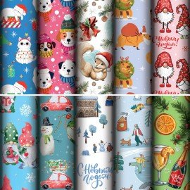 Бумага упаковочная новогодняя "Веселый Новый Год", 70х100см, 10 дизайнов ассорти, ЗОЛОТАЯ СКАЗКА, 592563