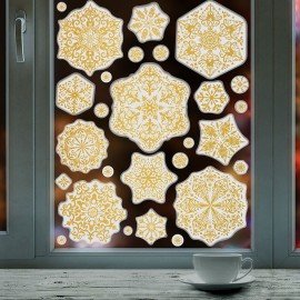 Наклейка для окон, 112 СНЕЖИНОК, КОМПЛЕКТ 4шт, 30х38см, глиттер, золото, ЗОЛОТАЯ СКАЗКА, 592570