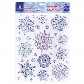 Наклейка для окон, 30х38 см "Морозные снежинки", голография, серебро, ЗОЛОТАЯ СКАЗКА, 592574