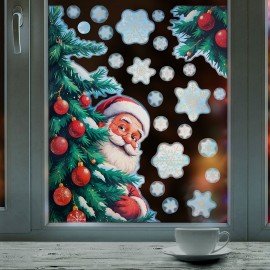 Наклейка для окон двусторонняя, 30х38см "Дед Мороз", глиттер, золотой, ЗОЛОТАЯ СКАЗКА, 592575