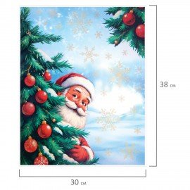 Наклейка для окон двусторонняя, 30х38см "Дед Мороз", глиттер, золотой, ЗОЛОТАЯ СКАЗКА, 592575