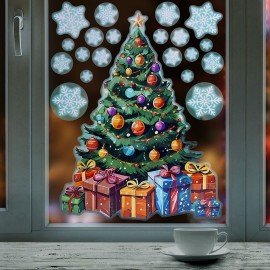 Наклейка для окон двусторонняя, 30х38см "Новогодняя ель", глиттер, серебро, ЗОЛОТАЯ СКАЗКА, 592577