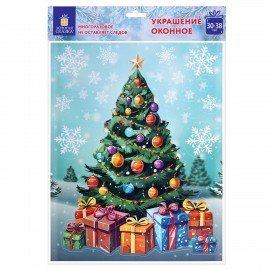 Наклейка для окон двусторонняя, 30х38см "Новогодняя ель", глиттер, серебро, ЗОЛОТАЯ СКАЗКА, 592577