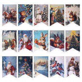 Гирлянда новогодняя "Ретро", 15 флажков, 10х15 см, картон, 2,5м жгут, ЗОЛОТАЯ СКАЗКА, 592585