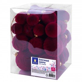 Шары елочные НАБОР 35 предметов, "Гранат", пластик, софт тач, винный, ЗОЛОТАЯ СКАЗКА, 592587
