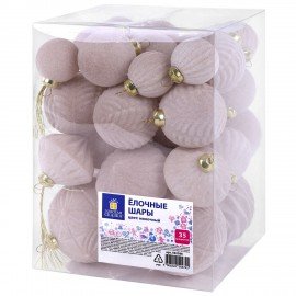 Шары елочные НАБОР 35 предметов "Зефирки", пластик, софт-тач, молочный, ЗОЛОТАЯ СКАЗКА, 592588