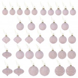 Шары елочные НАБОР 35 предметов "Зефирки", пластик, софт-тач, молочный, ЗОЛОТАЯ СКАЗКА, 592588