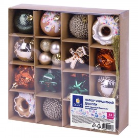 Шары елочные НАБОР 42 предмета "Xmas Inspiration", пластик/пенопласт, красный/бежевый/бирюзовый, ЗОЛОТАЯ СКАЗКА, 592590