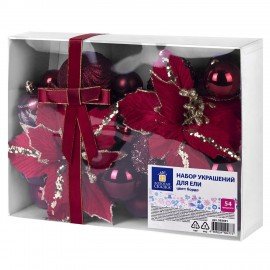 Шары елочные НАБОР 54 предмета "Burgundy Style ", пластик, бордо, ЗОЛОТАЯ СКАЗКА, 592591