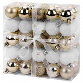 Шары елочные НАБОР 50 предметов "Новогодняя Сказка", пластик, золото/белый, ЗОЛОТАЯ СКАЗКА, 592593