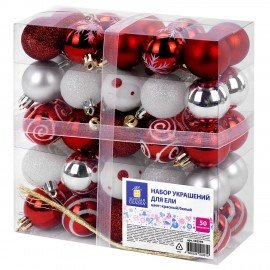 Шары елочные НАБОР 50 предметов "Red&Snow Winter", пластик, красный/белый, ЗОЛОТАЯ СКАЗКА, 592595