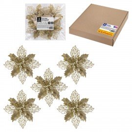 Украшение ёлочное КОМПЛЕКТ 5 шт "Цветок с клипсой", диаметр 15см, ПВХ, золото, ЗОЛОТАЯ СКАЗКА, 592603