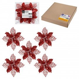 Украшение ёлочное КОМПЛЕКТ 5 шт "Цветок с клипсой", диаметр 15см, ПВХ, красный, ЗОЛОТАЯ СКАЗКА, 592605