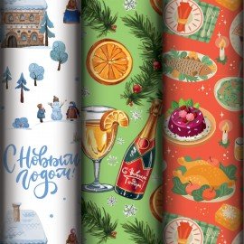 Бумага упаковочная новогодняя НАБОР 3шт, "Russian collection", 70*100см, 3 дизайна, ЗОЛОТАЯ СКАЗКА, 592609