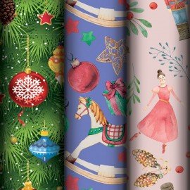 Бумага упаковочная новогодняя НАБОР 3шт, "X-mas toys", 70*100см, 3 дизайна, ЗОЛОТАЯ СКАЗКА, 592611