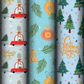 Бумага упаковочная новогодняя НАБОР 3шт "Frosty", С ЭФФЕКТАМИ, 70х100см, ЗОЛОТАЯ СКАЗКА, 592614