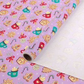 Бумага упаковочная мелованная BIG SIZE новогодняя "Сладости", 0,7х10 м, ЗОЛОТАЯ СКАЗКА, 592616