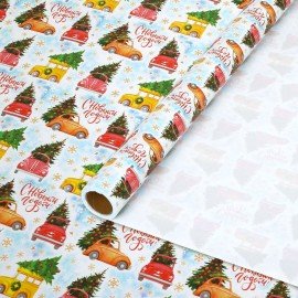 Бумага упаковочная мелованная BIG SIZE новогодняя "Машинки", 0,7х10 м, ЗОЛОТАЯ СКАЗКА, 592617