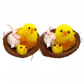 Декорация пасхальная 5см "Птенцы в гнезде", КОМПЛЕКТ 2 штуки, полиэстер, ЗОЛОТАЯ СКАЗКА, 592631