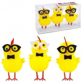 Декорация пасхальная 9,5см "Птенцы в очках", КОМПЛЕКТ 3 штуки, полиэстер, ЗОЛОТАЯ СКАЗКА, 592632