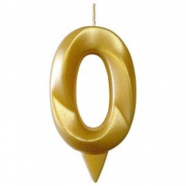 Свеча-цифра для торта "0" форма ГРАНЬ золото, 7 см, на ножке, в блистере,1698
