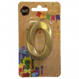 Свеча-цифра для торта "0" форма ГРАНЬ золото, 7 см, на ножке, в блистере,1698