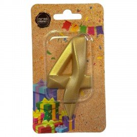 Свеча-цифра для торта "4" форма ГРАНЬ золото, 7 см, на ножке, в блистере, 1702