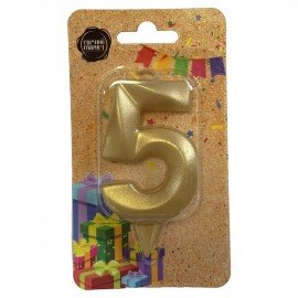 Свеча-цифра для торта "5" форма ГРАНЬ золото, 7 см, на ножке, в блистере, 1703