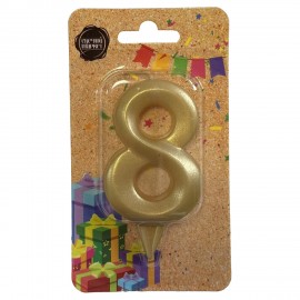 Свеча-цифра для торта "8" форма ГРАНЬ золото, 7 см, на ножке, в блистере, 1706