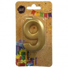 Свеча-цифра для торта "9" форма ГРАНЬ золото, 7 см, на ножке, в блистере, 1707