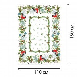Скатерть новогодняя (1 шт.), 150x110 см, с изображением СНЕГИРЯ полиэстер, хлопок, ЗОЛОТАЯ СКАЗКА, 592797