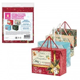 Пакет-коробка подарочный (1 шт.) новогодний, 18х10х23 см, ассорти №1, ЗОЛОТАЯ СКАЗКА, 592808