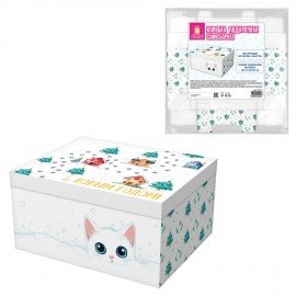 Коробка самосборная подарочная новогодняя, 1 шт., 31,2х25,6х16,1 см, с изображением КОТЕНКА, ЗОЛОТАЯ СКАЗКА, 592817