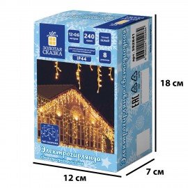 Электрогирлянда-бахрома уличная 12х0,6м, 240LED, тёплый белый, контроллер ЗОЛОТАЯ СКАЗКА 592841