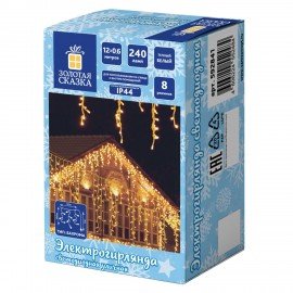 Электрогирлянда-бахрома уличная 12х0,6м, 240LED, тёплый белый, контроллер ЗОЛОТАЯ СКАЗКА 592841