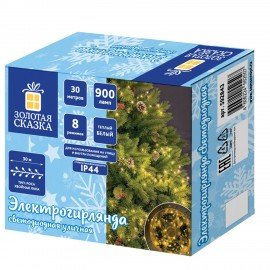 Электрогирлянда-нить уличная "Хвойная лапа-роса", 900 LED, 30м, тёплый белый, ЗОЛОТАЯ СКАЗКА, 592843