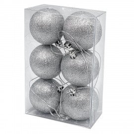 Шары ёлочные НАБОР 6 шт, 6 см "Sparkle", пластик, СЕРЕБРИСТЫЕ, глиттер, ЗОЛОТАЯ СКАЗКА, 592874