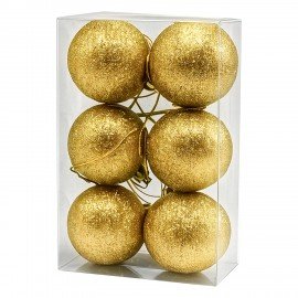 Шары ёлочные НАБОР 6 шт, 6 см "Sparkle", пластик, ЗОЛОТО, глиттер, ЗОЛОТАЯ СКАЗКА, 592875