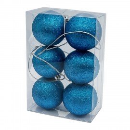 Шары ёлочные НАБОР 6 шт., 6 см "Sparkle", пластик, СИНИЙ, глиттер, ЗОЛОТАЯ СКАЗКА, 592876