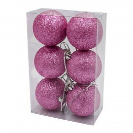 Шары ёлочные НАБОР 6 шт., 6 см "Sparkle", пластик, РОЗОВЫЙ, глиттер, ЗОЛОТАЯ СКАЗКА, 592879